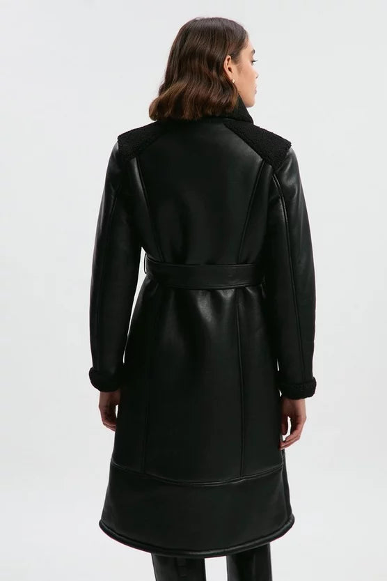 Faux Fur Aviator Longline Coat