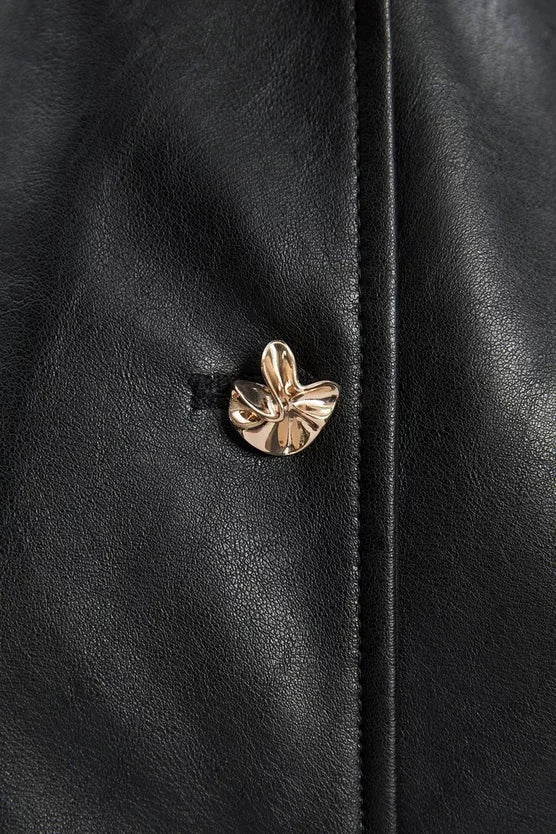 Faux Leather Button Detail Midi Pencil Dress
