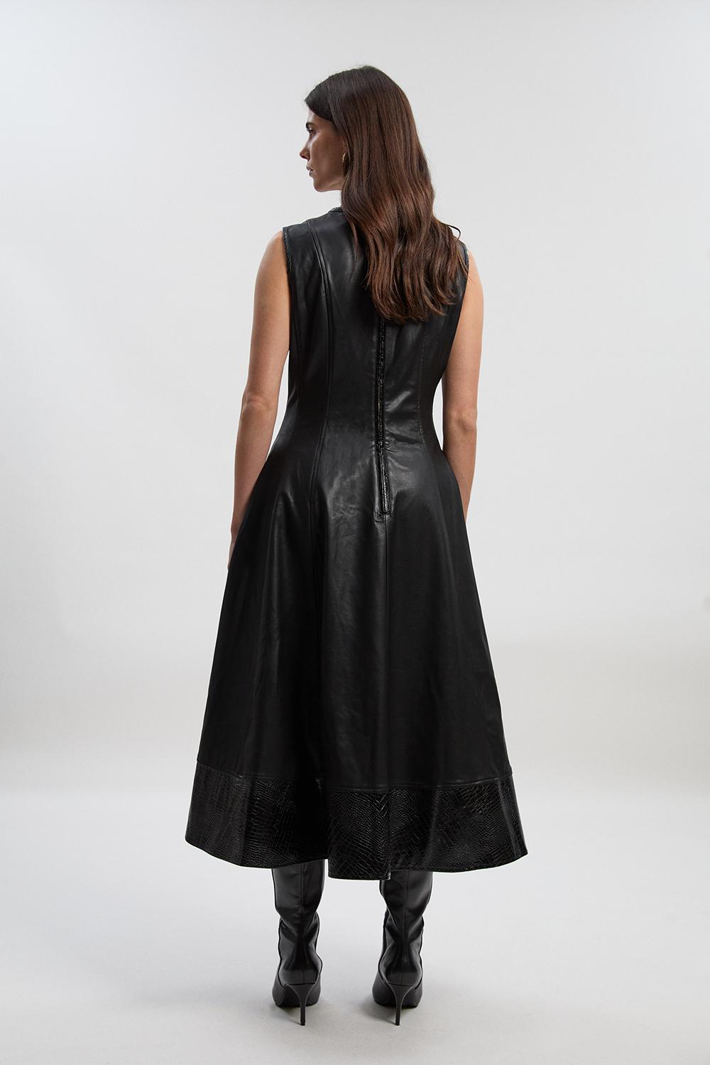 Faux Leather Croc Full Midi Dress