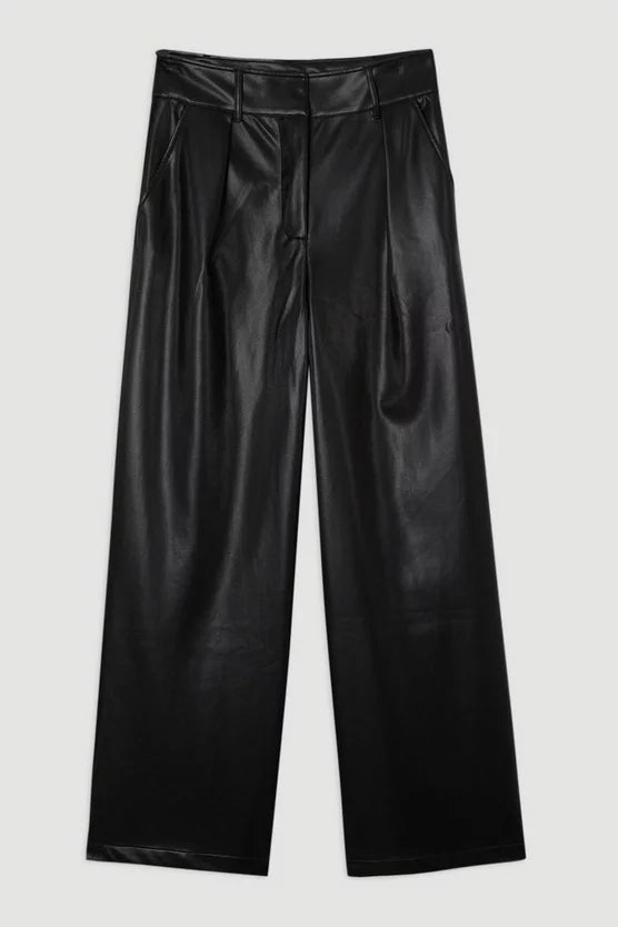 Faux Leather High Waisted Wide Leg Trousers