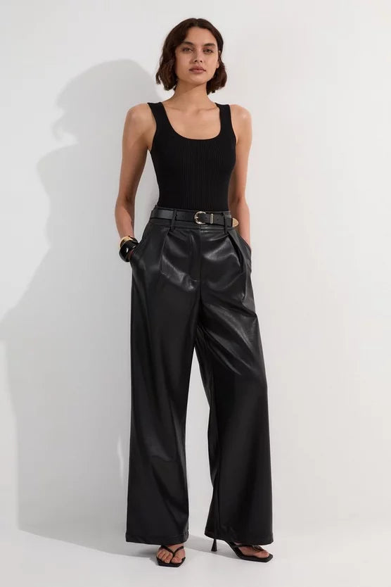 Faux Leather High Waisted Wide Leg Trousers