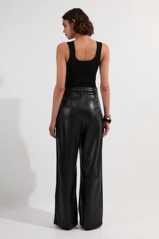 Faux Leather High Waisted Wide Leg Trousers