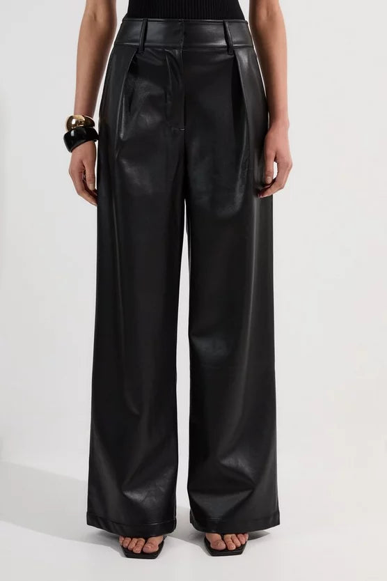 Faux Leather High Waisted Wide Leg Trousers