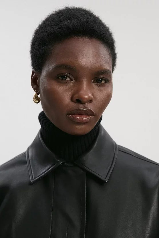 Faux Leather Tailored Bomber Jacket