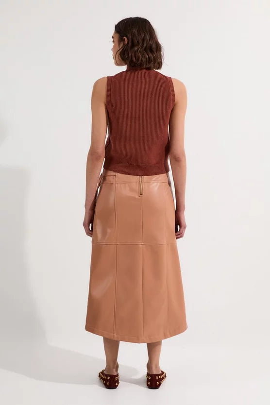 Faux Leather Tie Detail Wrap Midi Skirt