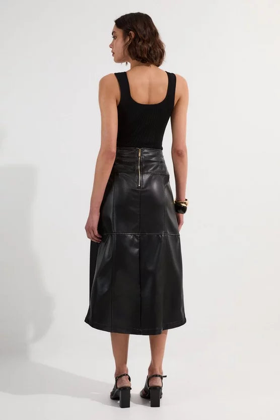 Faux Leather Tie Detail Wrap Midi Skirt