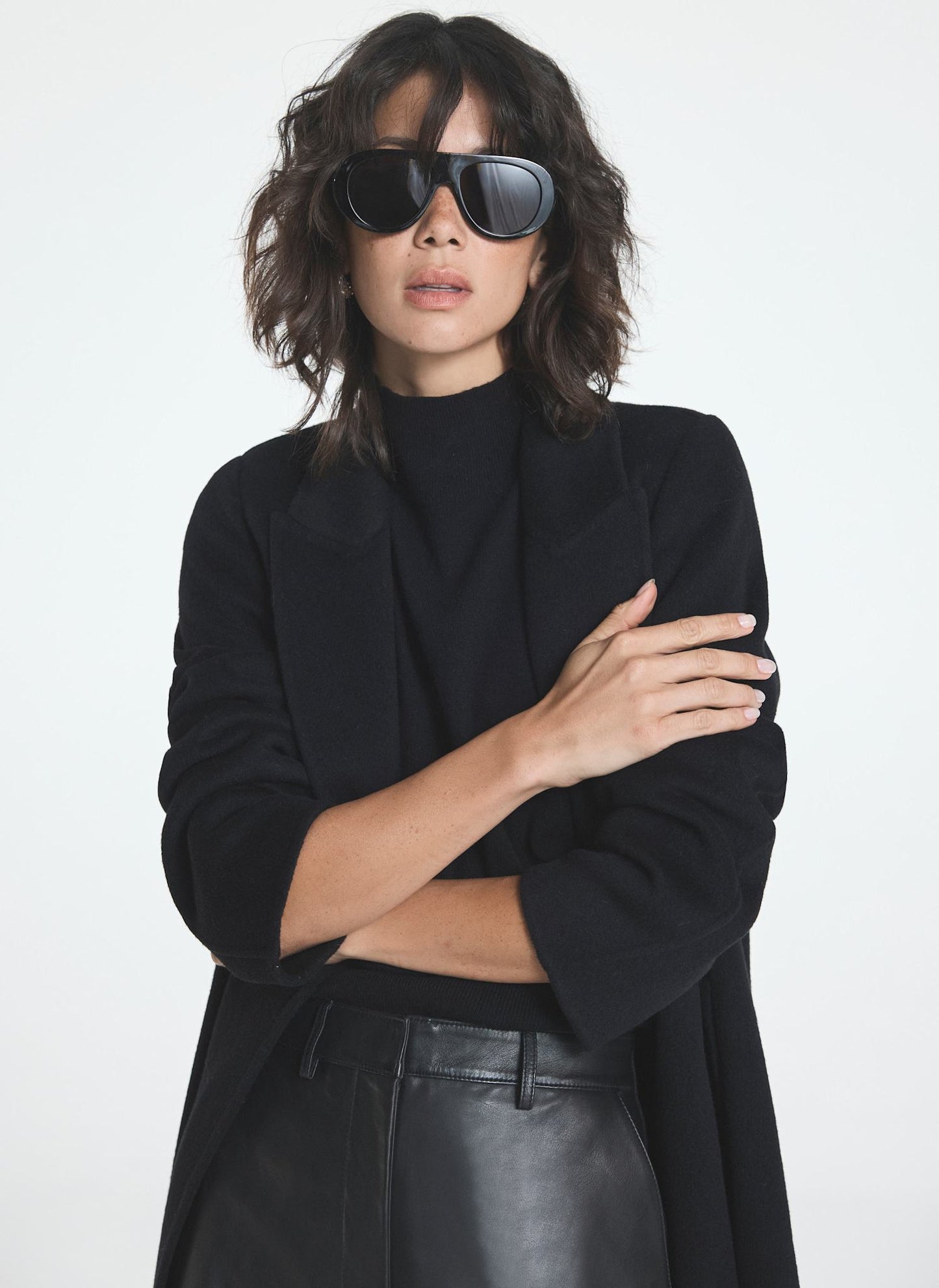 Black Wool Blend Fringed Maxi Coat