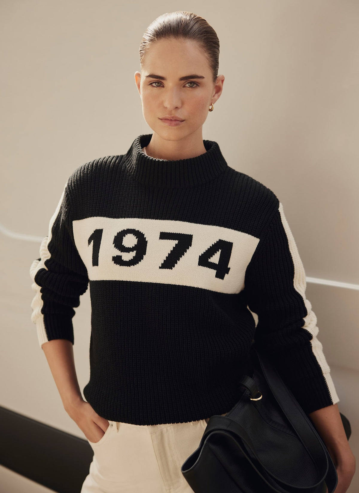 Black Cotton Blend Graphic Knit Jumper