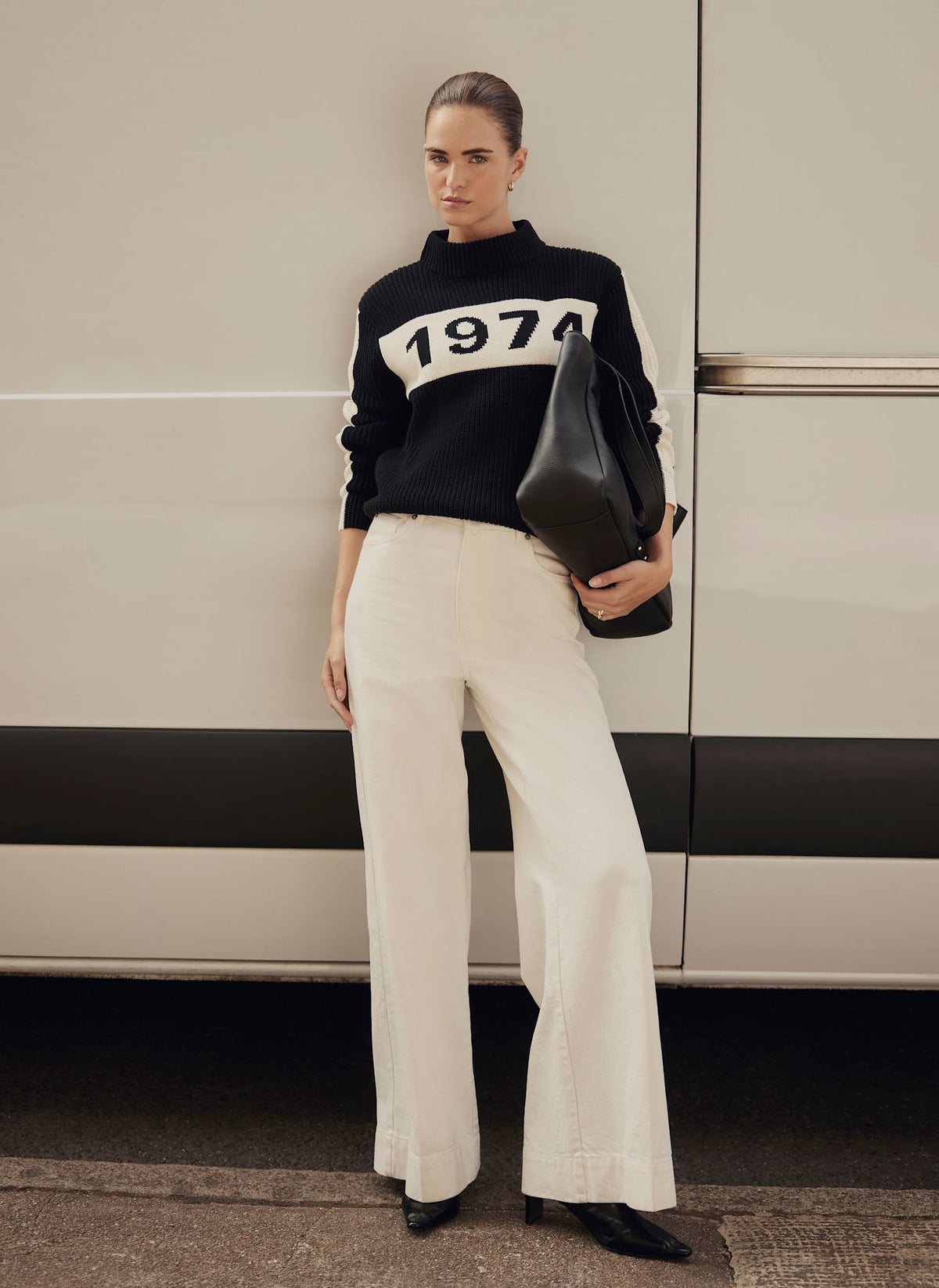 Black Cotton Blend Graphic Knit Jumper