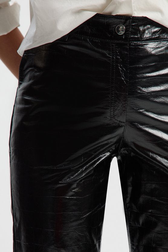 High Shine Croc Embossed Leather Straight Trouser