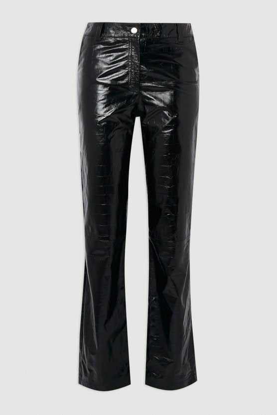 High Shine Croc Embossed Leather Straight Trouser