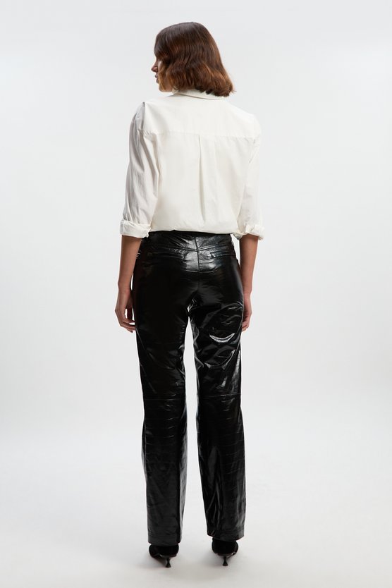 High Shine Croc Embossed Leather Straight Trouser
