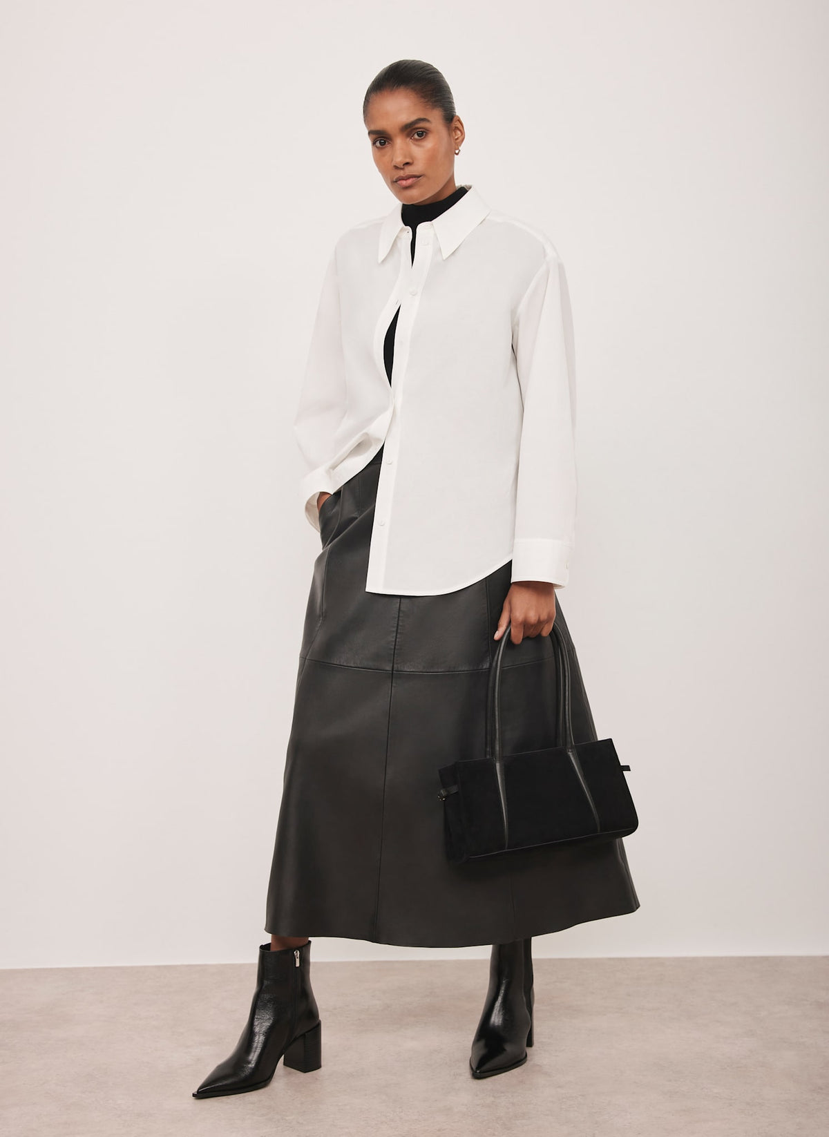 Black Leather Midi Skirt