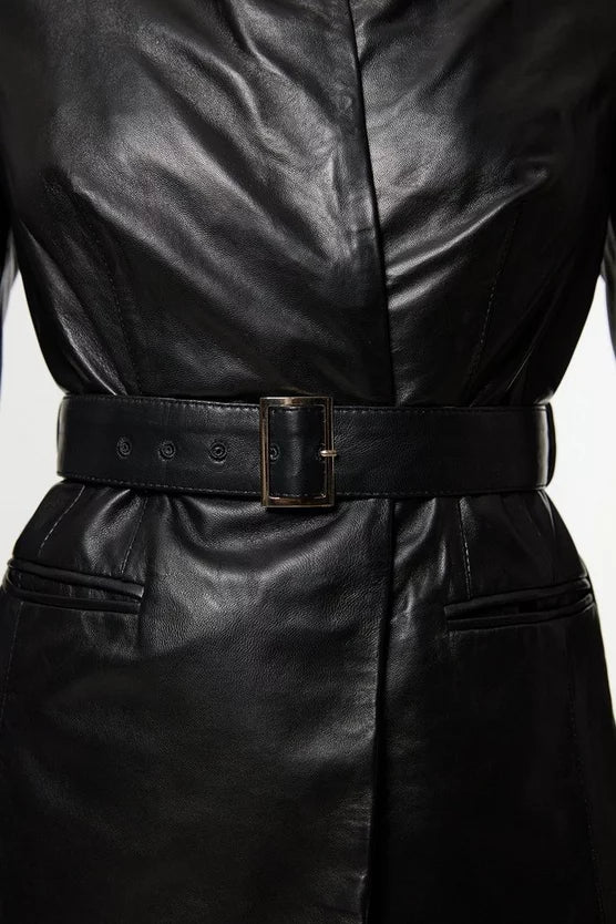 Leather Belted Tailored Blazer