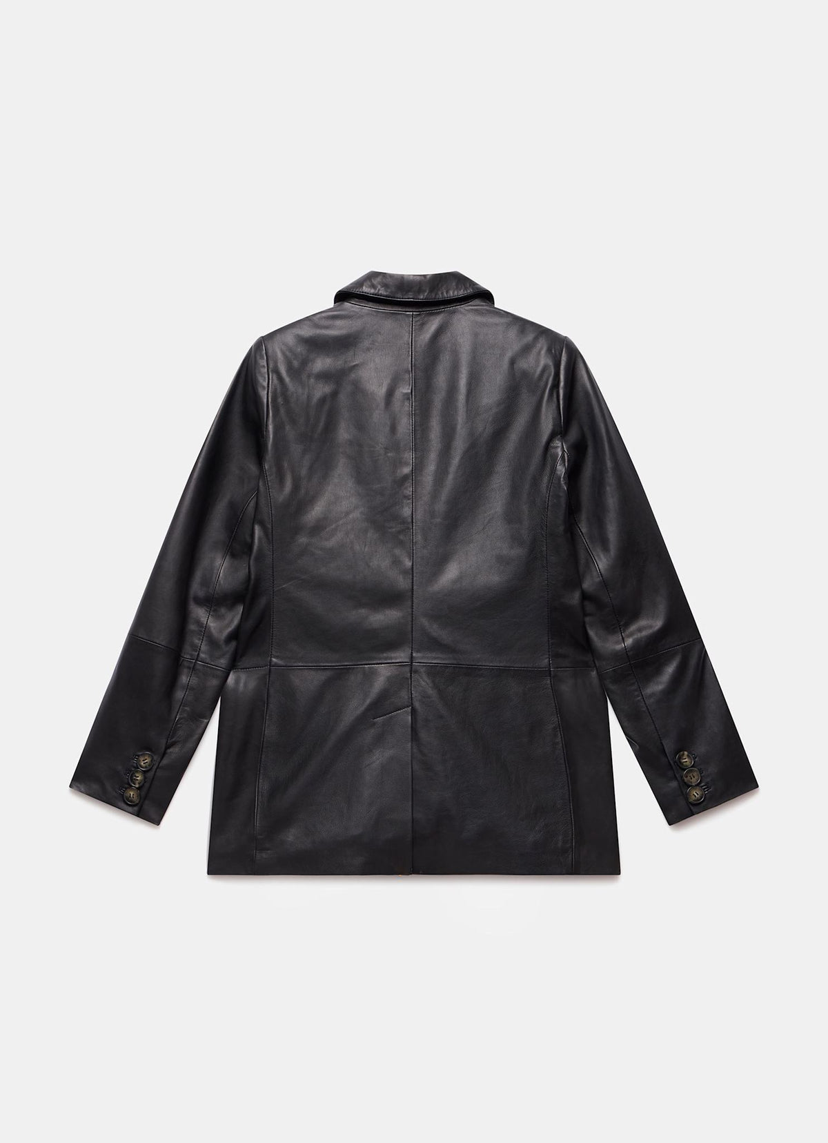 Black Leather Single Breasted Blazer