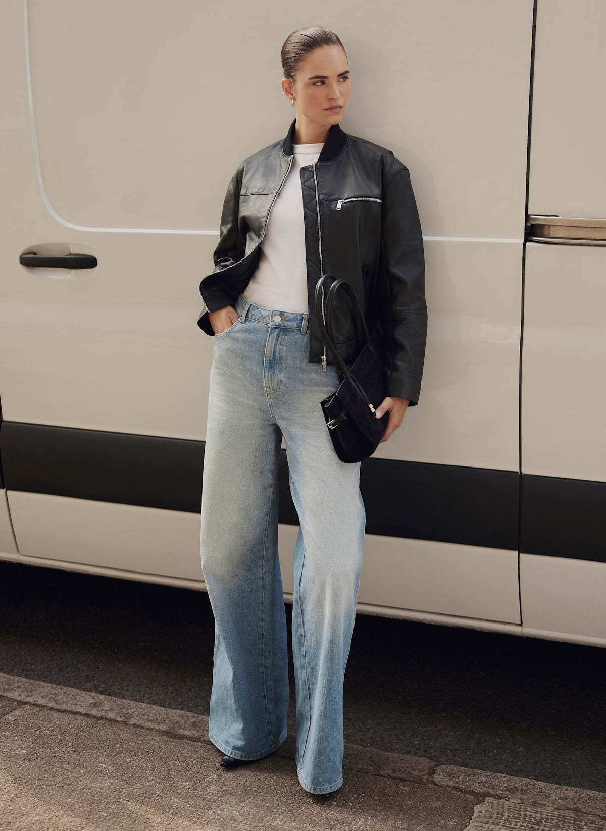 Black Leather Bomber Jacket