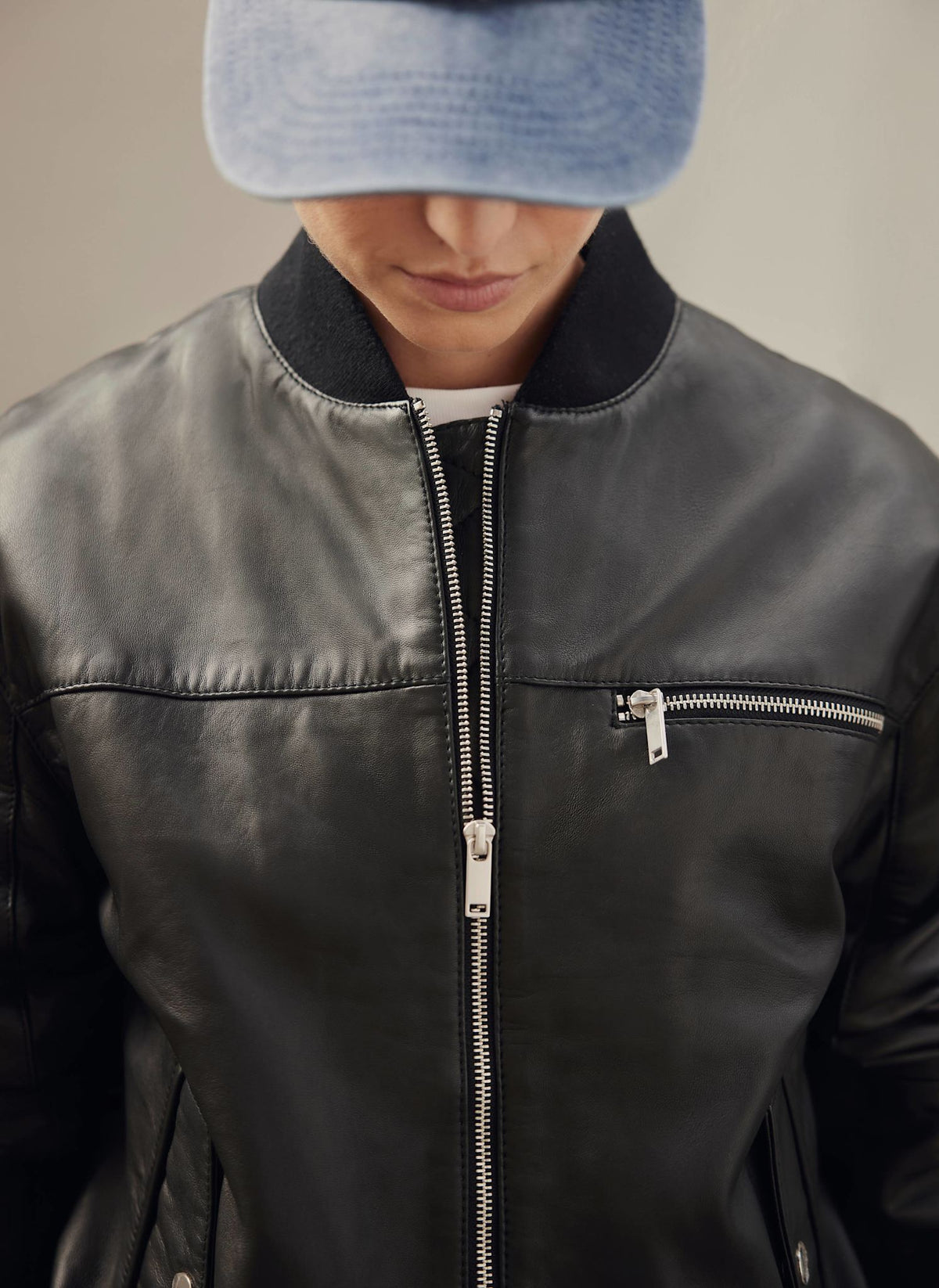Black Leather Bomber Jacket