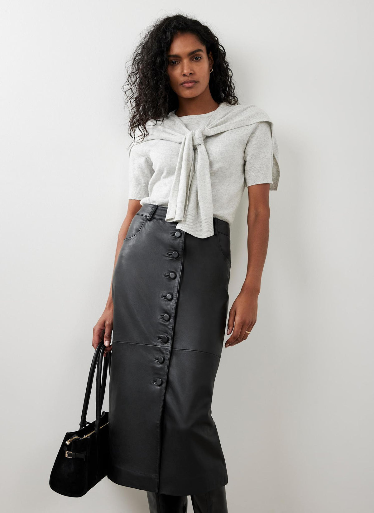 Black Leather Midi Skirt