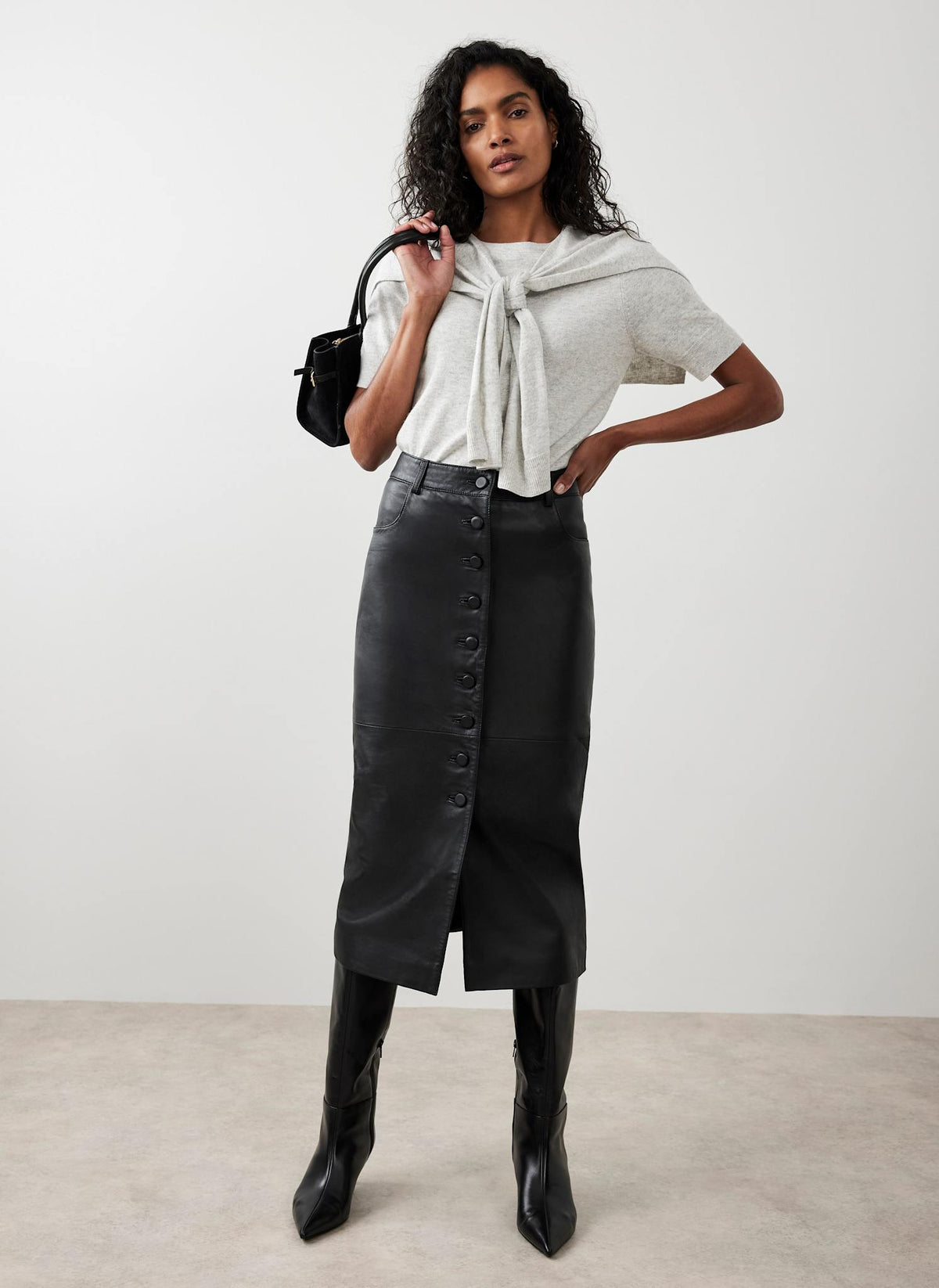 Black Leather Midi Skirt