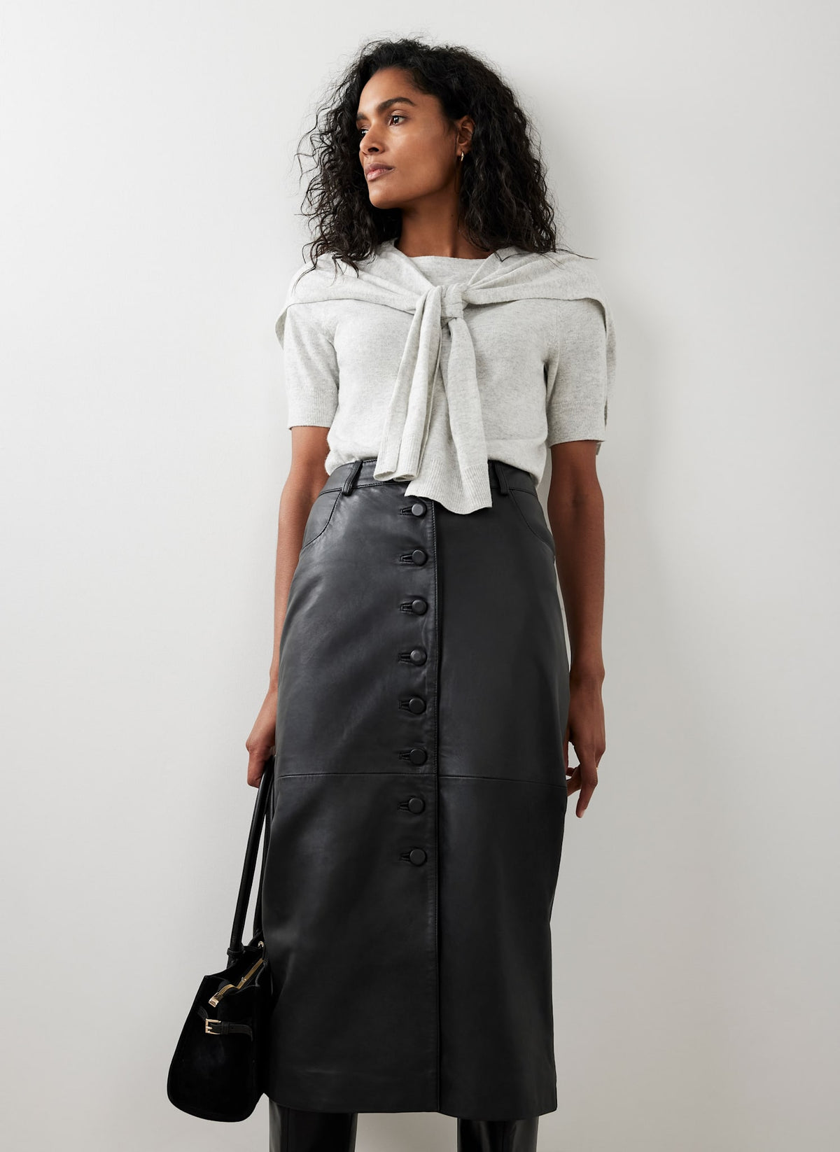 Black Leather Midi Skirt