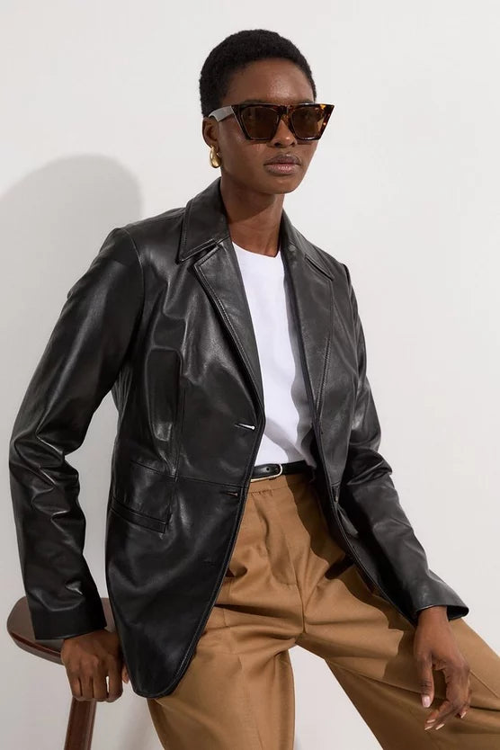 Leather Tailored Single Breasted Blazer
