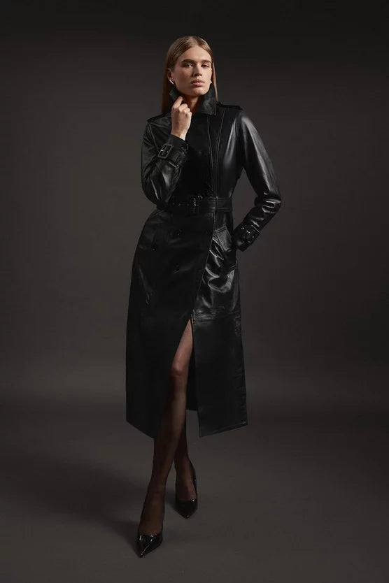 Leather Trench Belted Mac Midi Coat