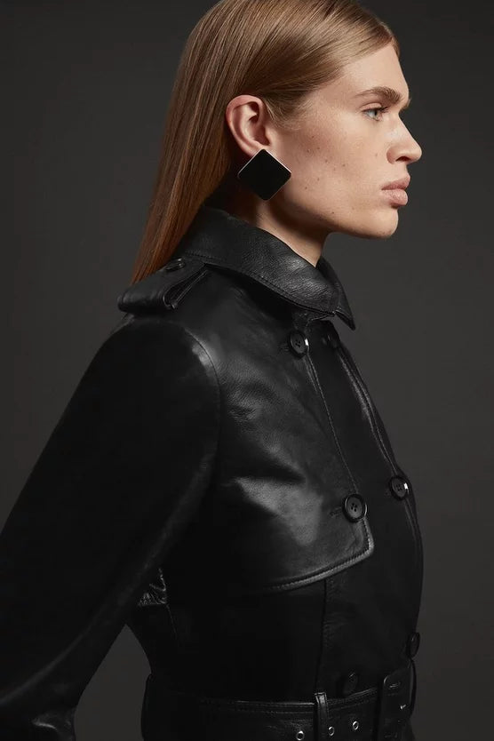 Leather Trench Belted Mac Midi Coat