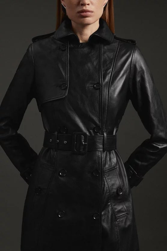 Leather Trench Belted Mac Midi Coat