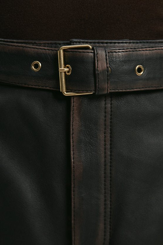 Leather Washed Belted Mini Skirt