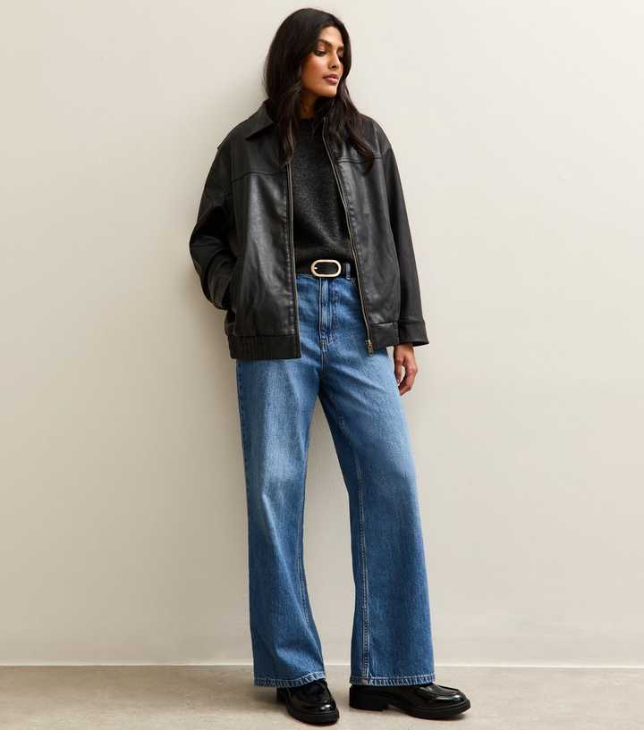 Black Oversized Washed Faux Leather Jacket