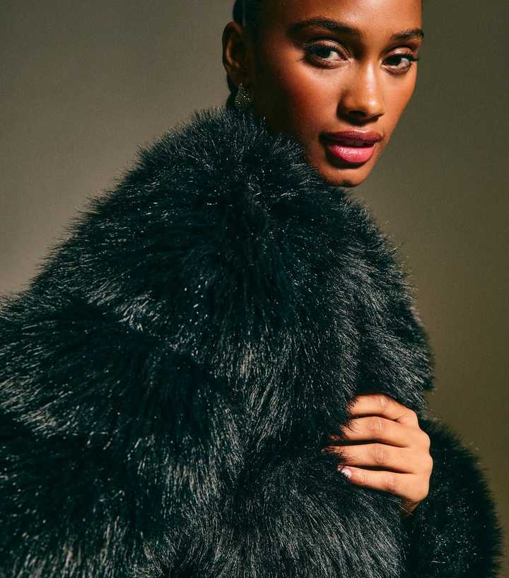 Black Panelled Faux Fur Jacket