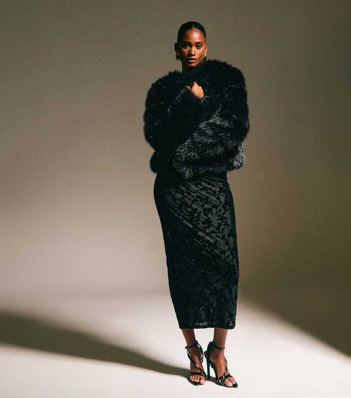 Black Panelled Faux Fur Jacket