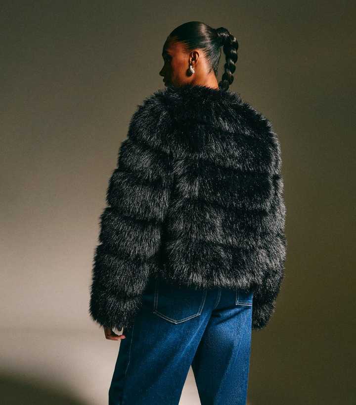 Black Panelled Faux Fur Jacket