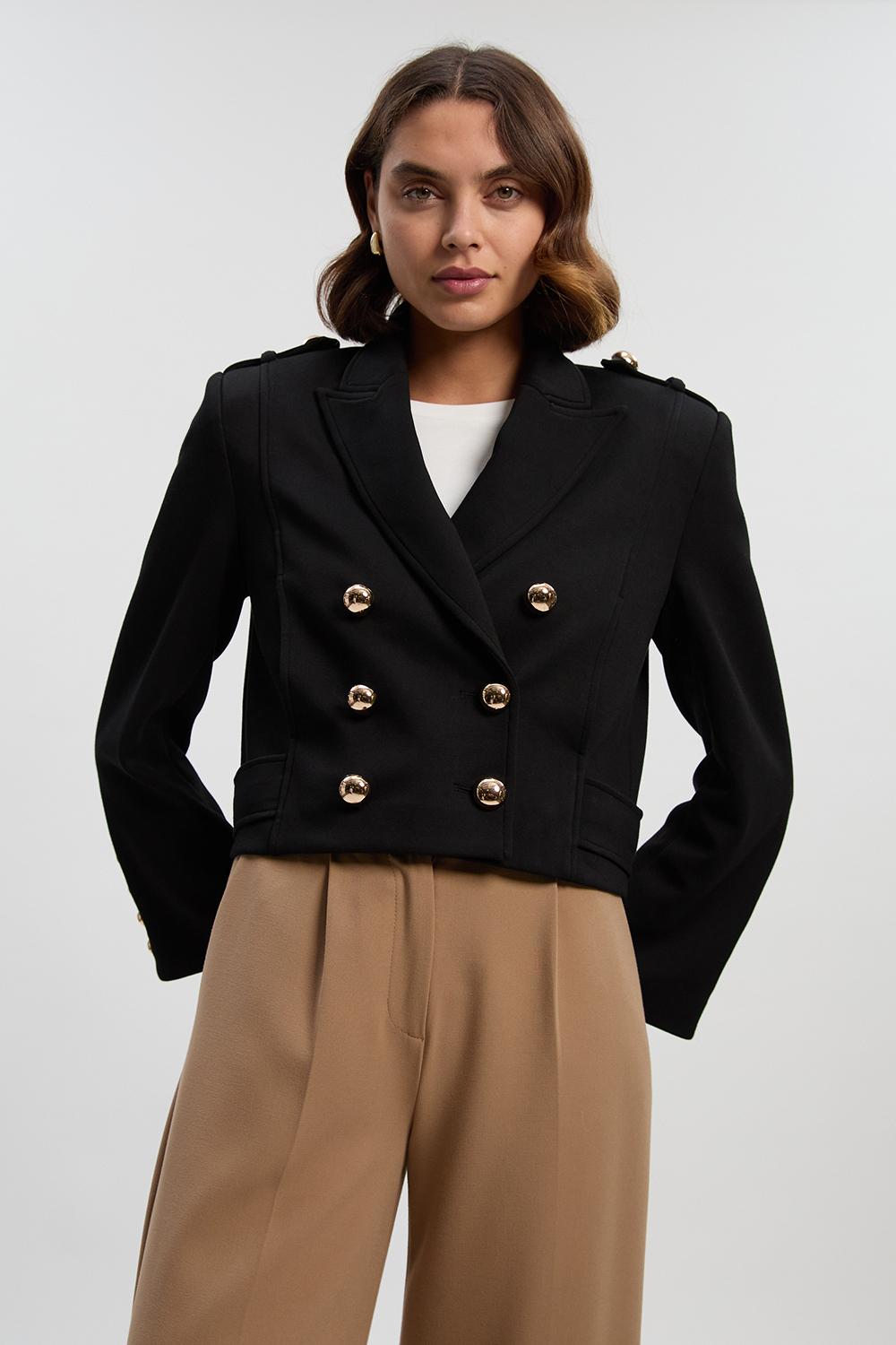Scuba Military Collar Button Detail Cropped Jacket
