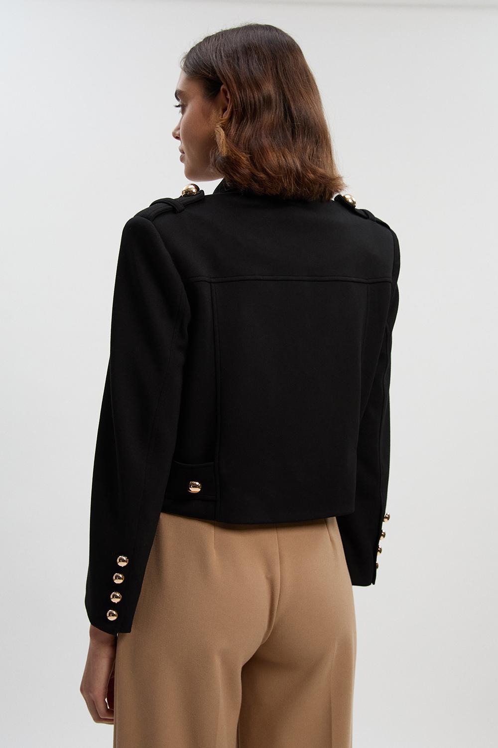 Scuba Military Collar Button Detail Cropped Jacket