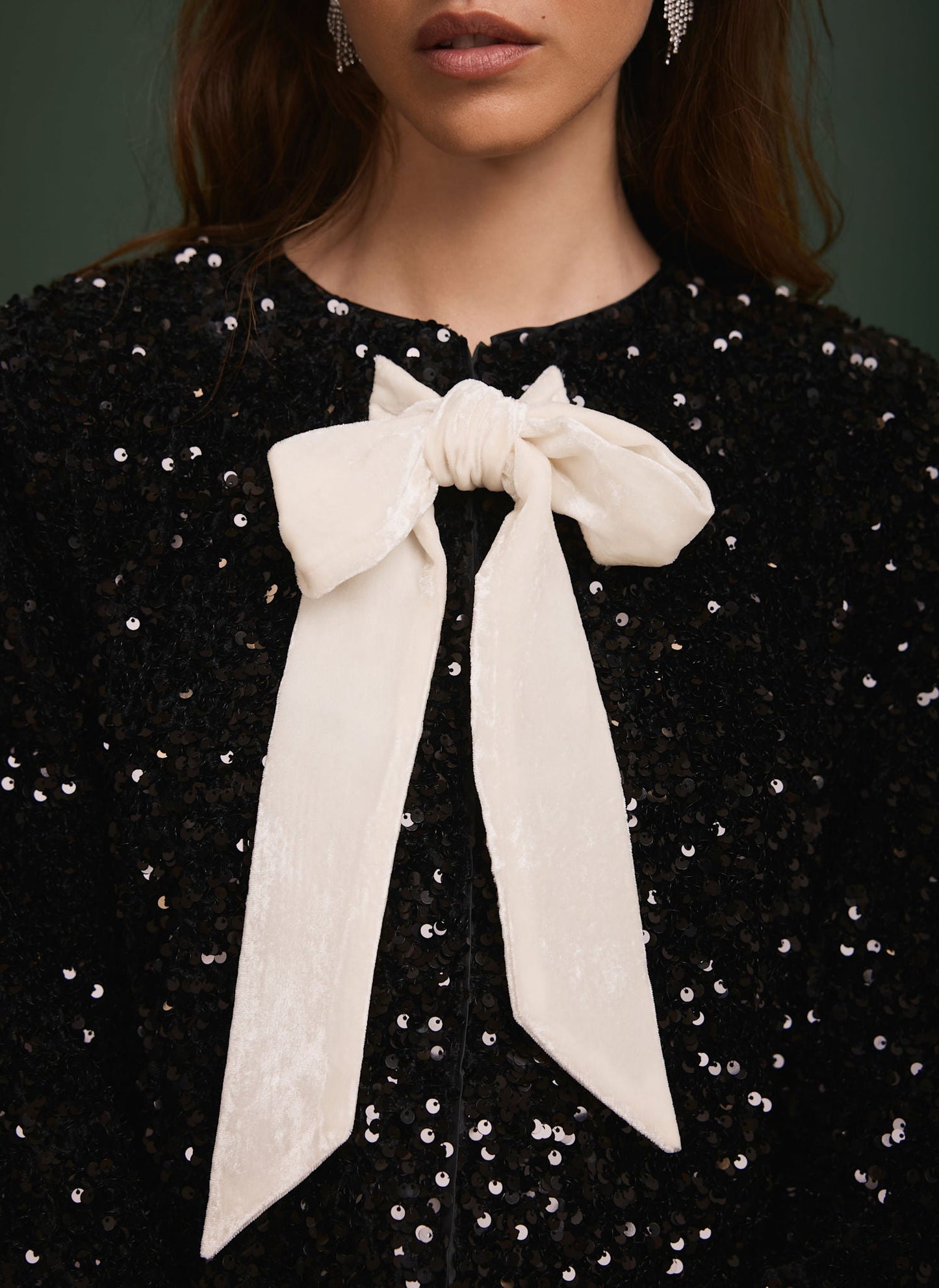 Black Sequin Bow Detail Jacket