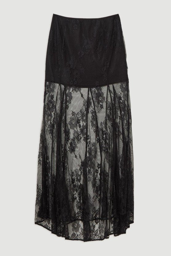 Sheer Lace Godet Woven Maxi Skirt