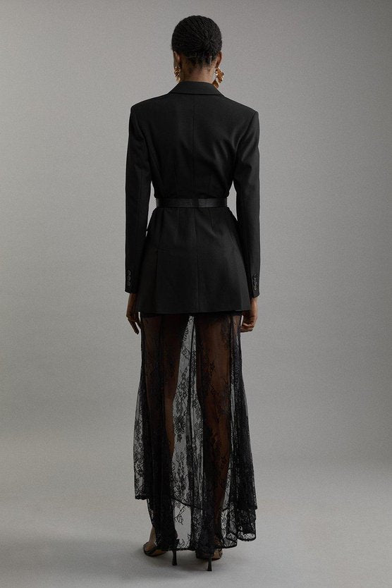Sheer Lace Godet Woven Maxi Skirt