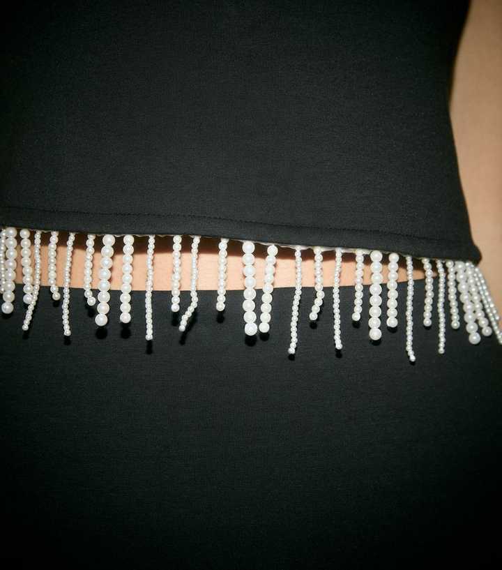 Black Soft Touch Beaded Hem Sleeveless Top