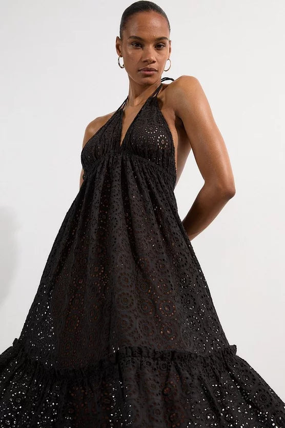 Tiered Broderie Maxi Beach Dress