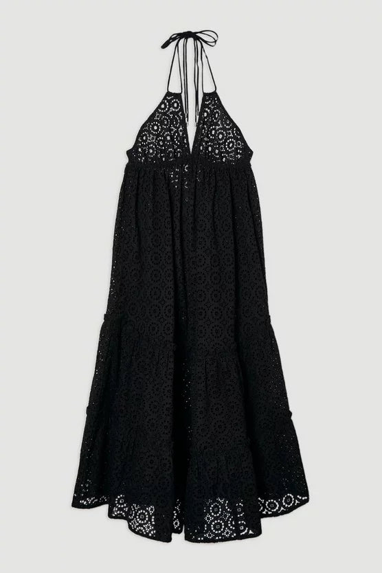 Tiered Broderie Maxi Beach Dress