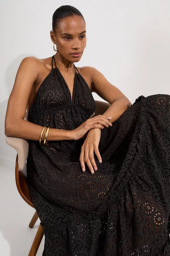 Tiered Broderie Maxi Beach Dress