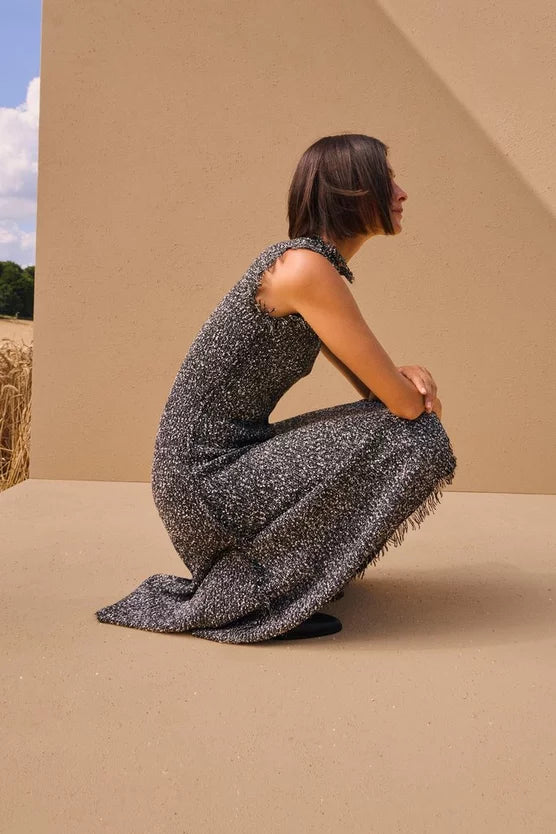 Tweed Yarn Fringe Trim Knitted Dress
