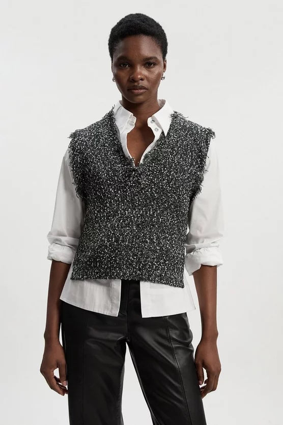 Tweed Yarn Fringe Trim Knitted Tank