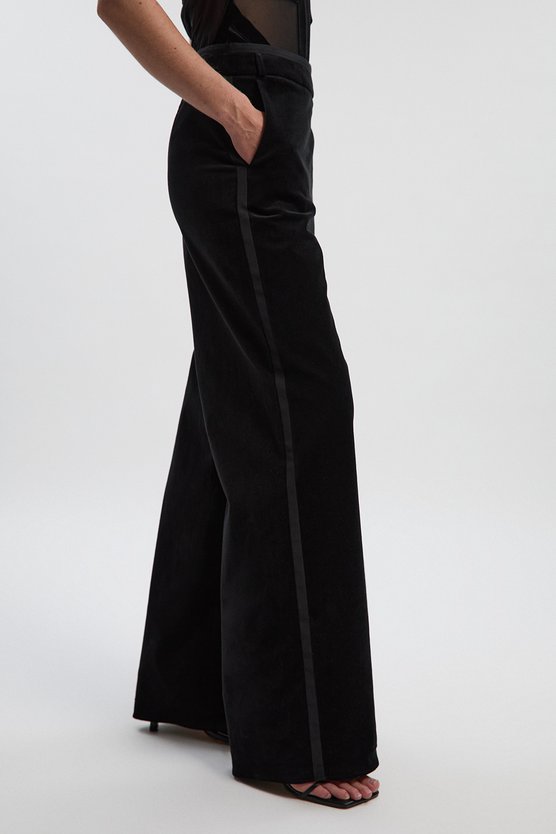 Velvet Groisgrain Tailored Wide Leg Trouser