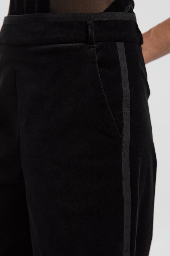 Velvet Groisgrain Tailored Wide Leg Trouser