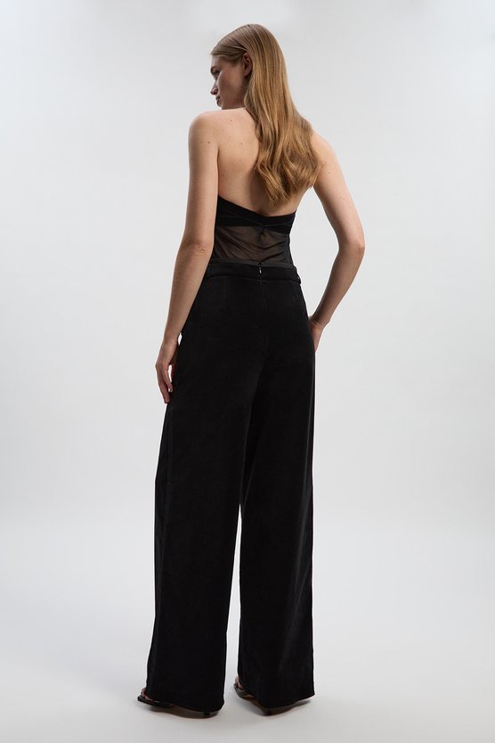 Velvet Groisgrain Tailored Wide Leg Trouser