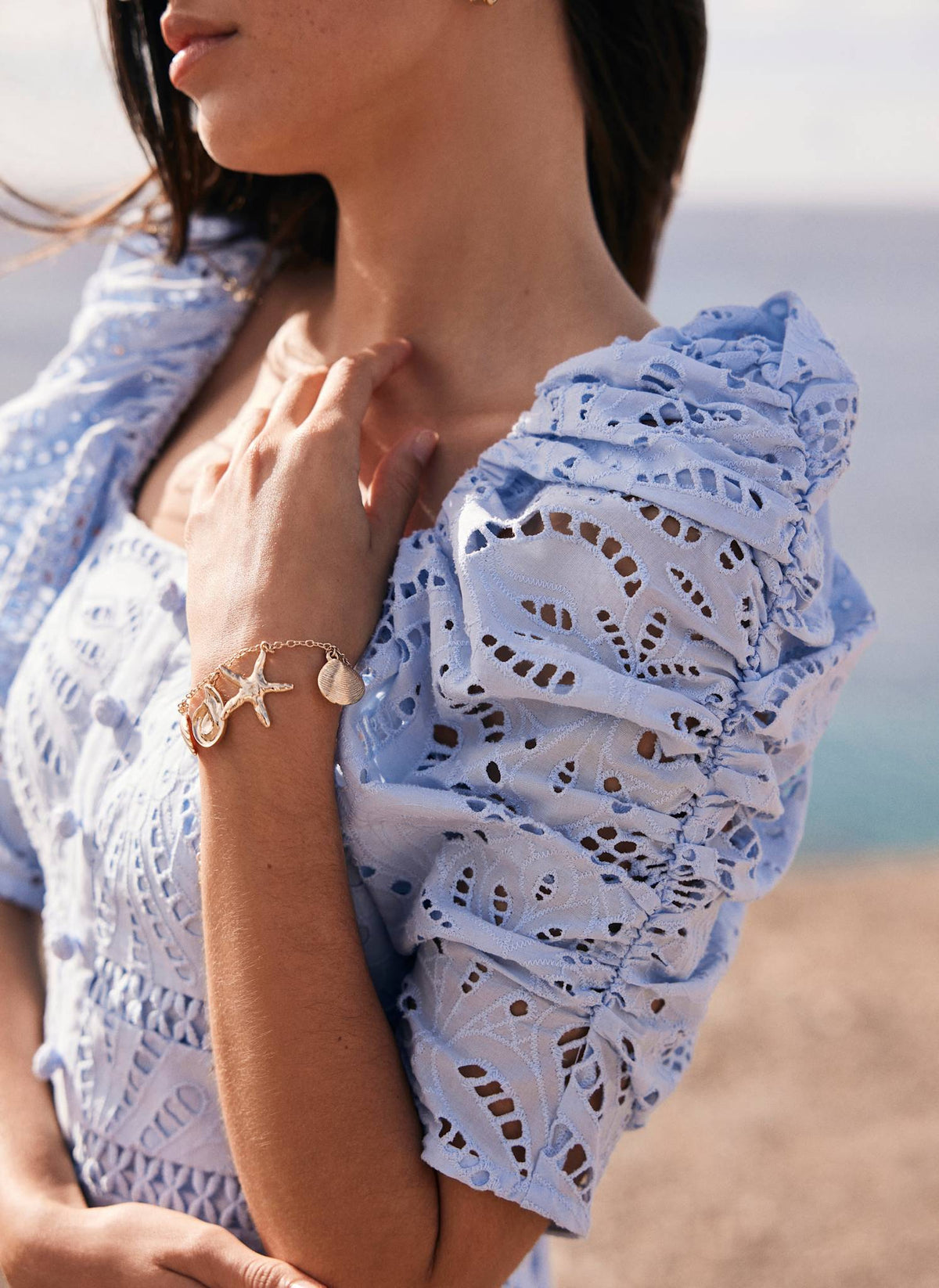Blue Broderie Midi Dress
