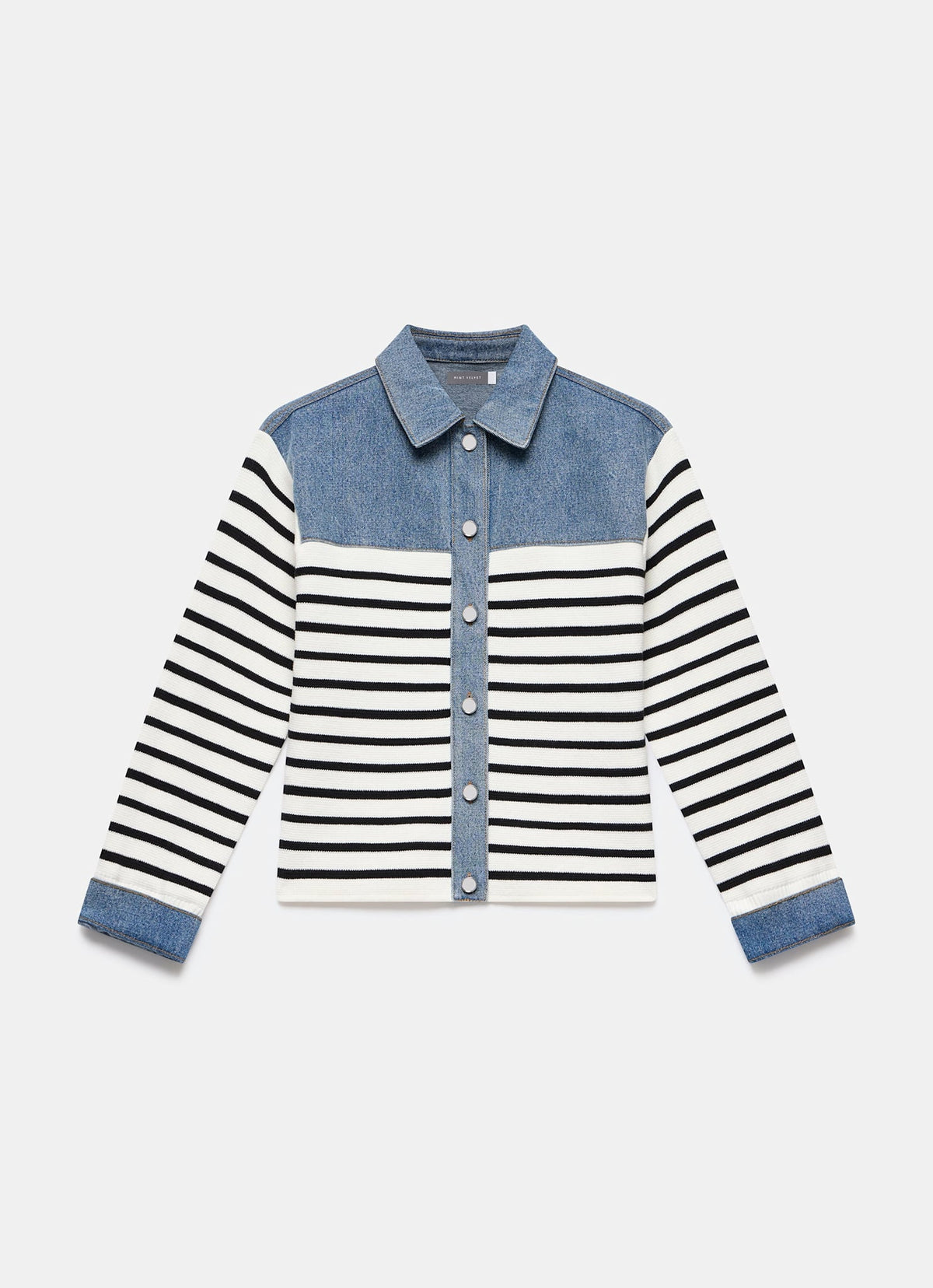 Blue Denim Striped Knit Jacket