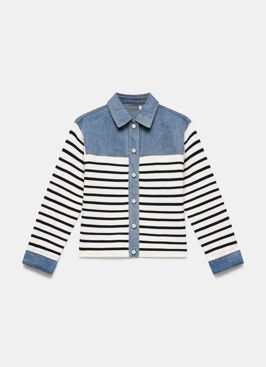 Blue Denim Striped Knit Jacket